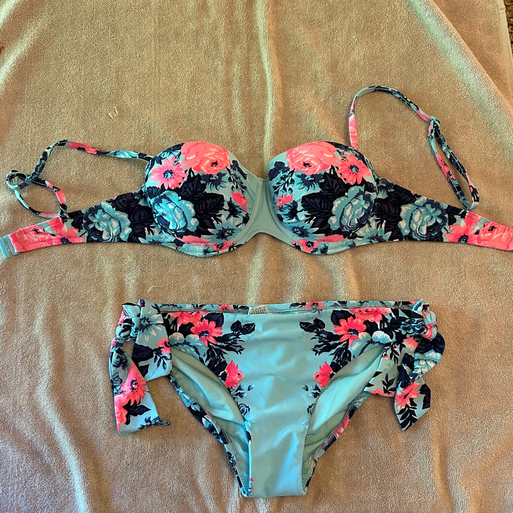 Floral Underwire Bikini Set In Aqua And Pink